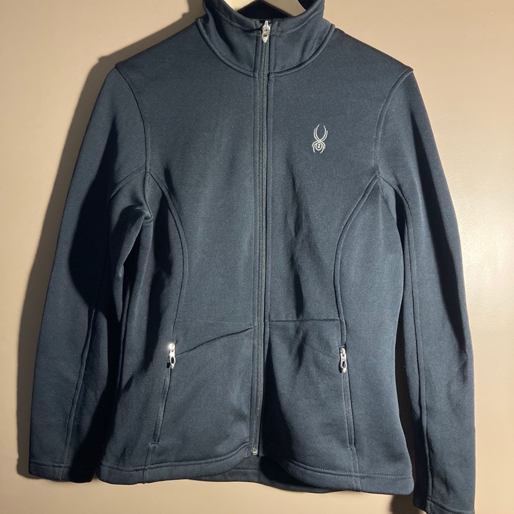 Spyder core sweater black full zip jacket. Beautiful jacket, fits like a medium